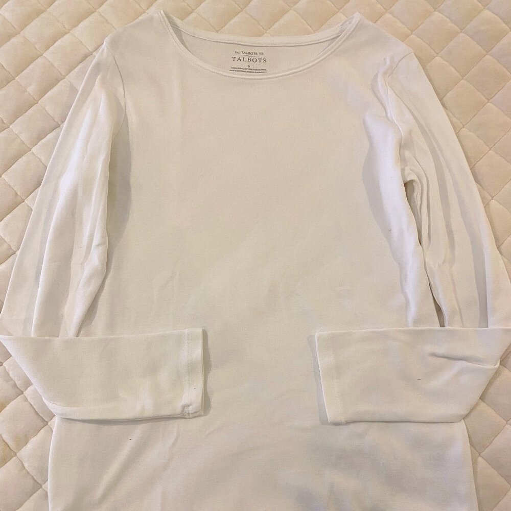 Vintage Talbots Long Sleeved White Cotton T Shirt - Ladies